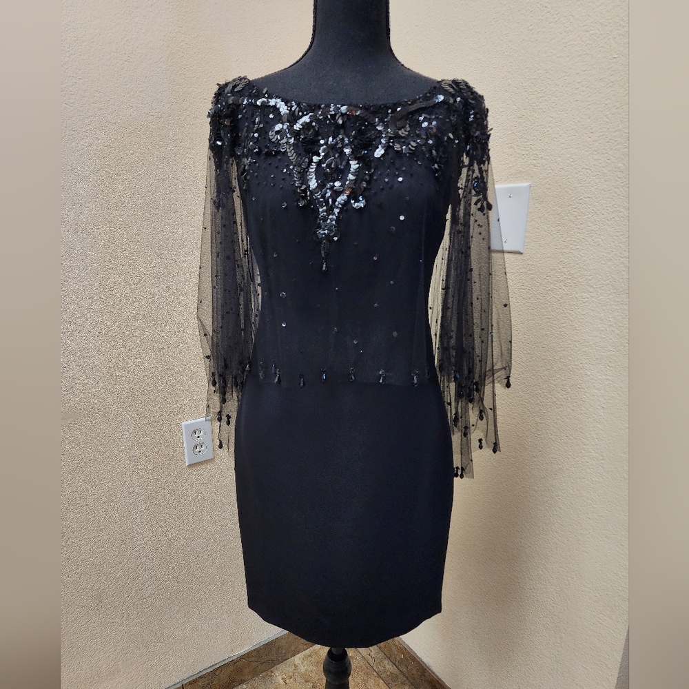 Marchesa Mini Dress | Embellished Tulle Cape Gown